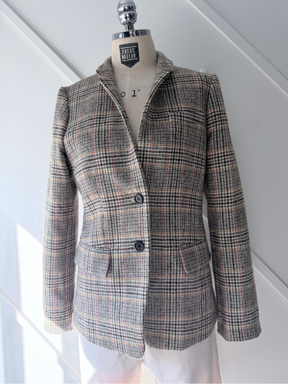 J.Crew Wool Glen Plaid Blazer Brown Cream Pink Check Jacket Size 6